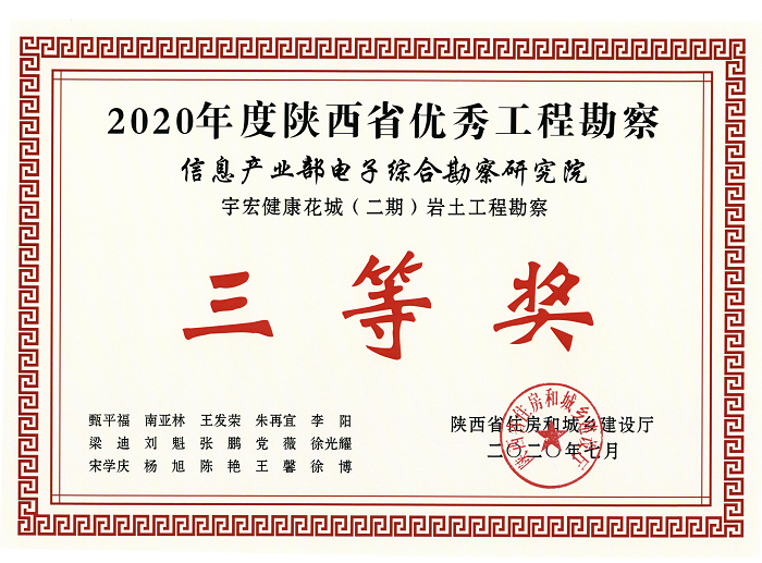 2020年陕西省优秀工程勘察设计三等奖-宇宏健康花城（二期）岩土工程勘察